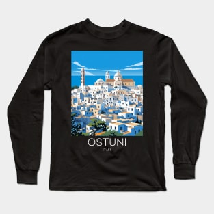 A Pop Art Travel Print of Ostuni - Italy Long Sleeve T-Shirt